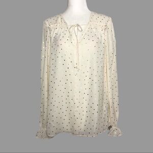 🧡 S 🧡 NWT Anthro Top Blouse Gold Polka Dot Spliced Neck Puffed Sleeves